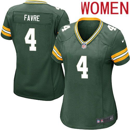 Women Green Bay Packers 4 Brett Favre Green Nike Game NFL Jersey